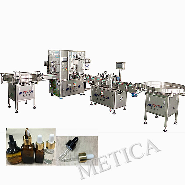 Entry-Level Automatic Essential Oil Bottle Filling Crimping Labeling Line 1200-1800BPH 2-Head Fill Single Crimp