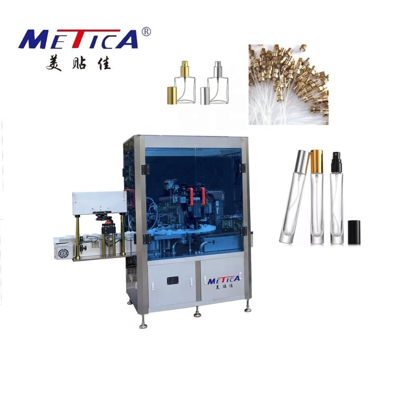 Entry-Level Automatic Perfume Bottle Filling Crimping Labeling Line 1200-1800BPH 2-Head Fill Single Crimp