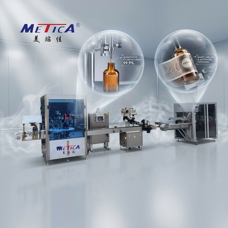 Entry-Level Automatic Perfume Filling Crimping Labeling Boxing Line 1200-1800BPH 2-Head Gear Pump Single Crimp