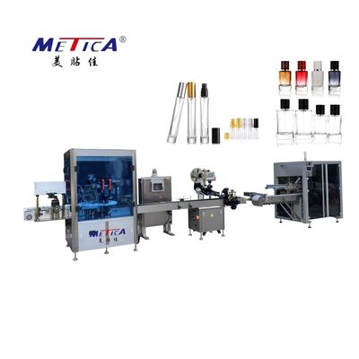 Entry-Level Automatic Perfume Filling Crimping Labeling Boxing Line 1200-1800BPH 2-Head Gear Pump Single Crimp